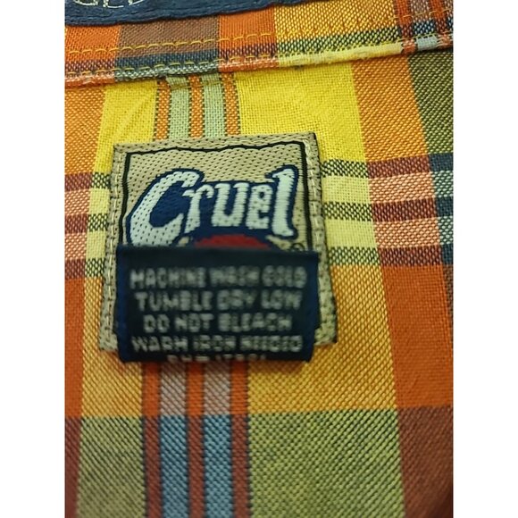 Cruel Girl Shirt Women XL Western Cowgirl Rodeo Button Up Orange Plaid - Picture 12 of 12